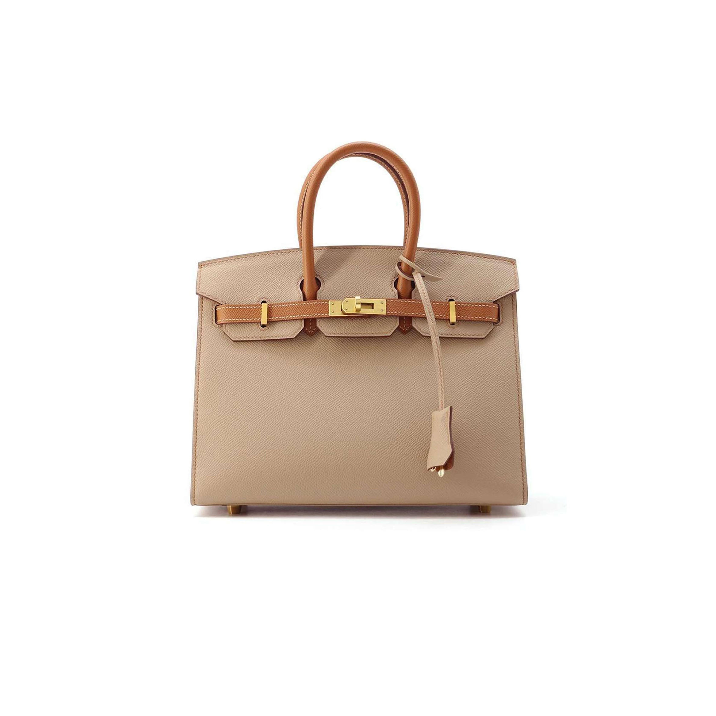 HERMES BIRKIN 30 EPSOM TRENCH COAT GREY AND GOLDEN BROWN GOLD BUTTONS H028369CK21 (30*23*15cm)